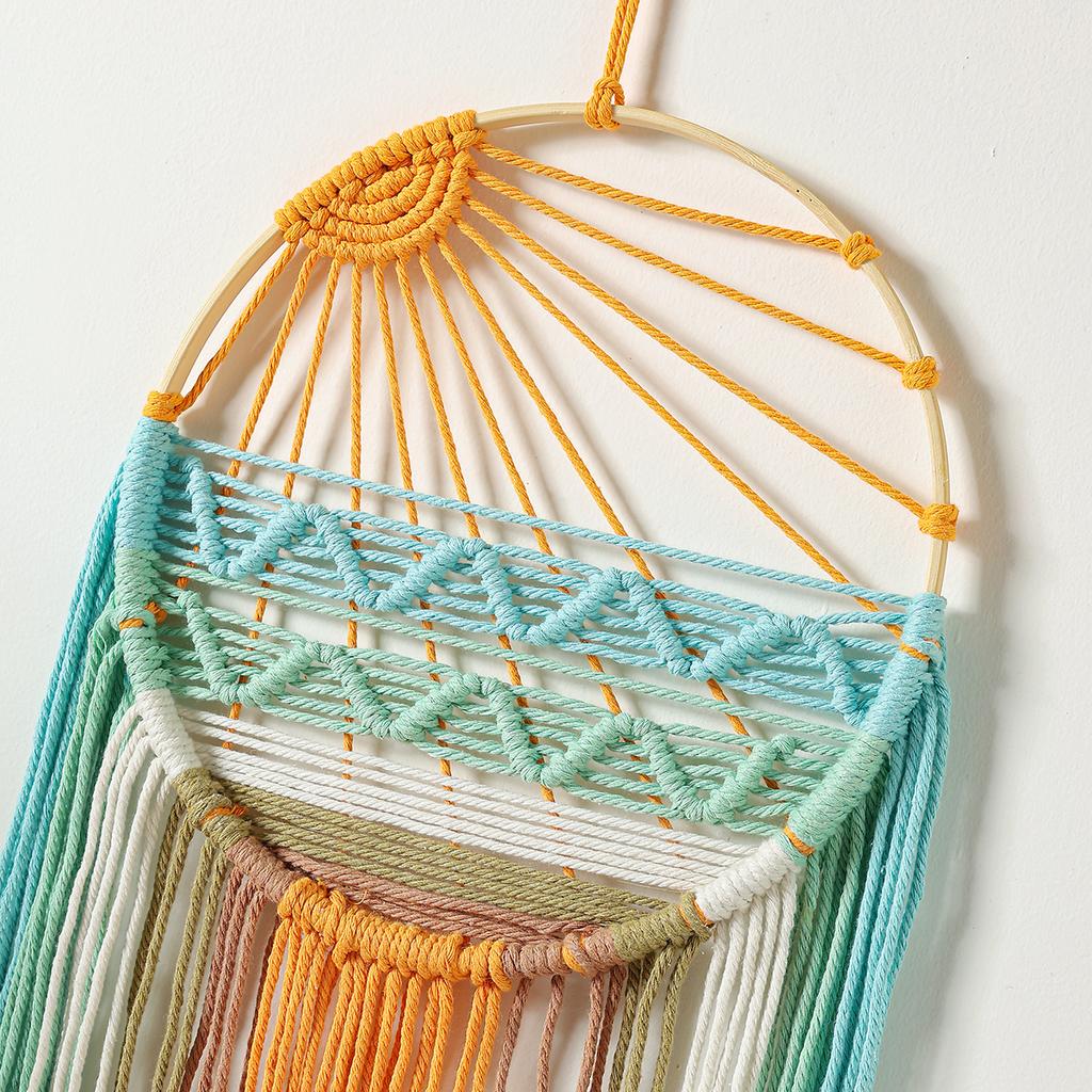 Hand-woven Cotton Rope Sunrise Sunset Tapestry Bohemian Colorful Sunrise Sunset Wall Art with Tassel Decorative Dream catcher