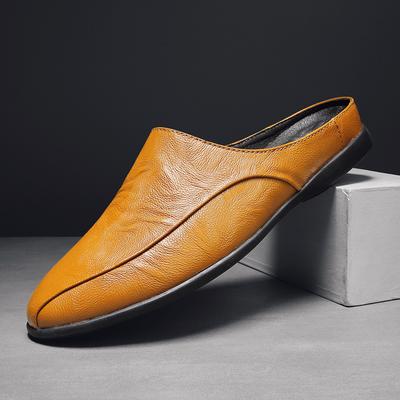 FashionHalf Drag Casual Sandals Shoes Summer Genuine Leather Men Half Slipper Breathable Slip On Loafers Comfortable Lazy Driving Shoes