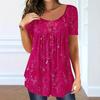 2025 Floral Print Button-Up Blouse with Front Pleats - Plus Size Women's Short-Sleeve Top