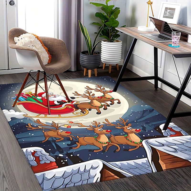 Christmas Santa Claus Reindeer Chair Mat - Anime Cartoon Design, Non-Slip Carpet for Office, Home Decor, Living Room, Bedroom, Game Room & Dormitory.R