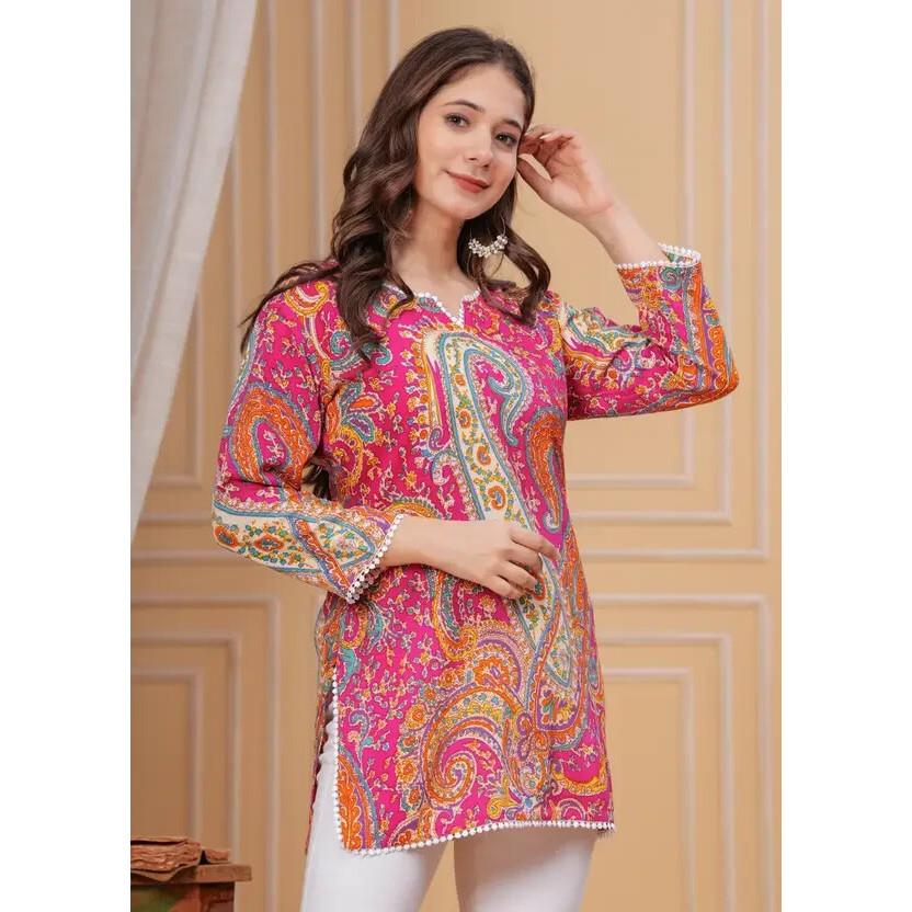 Women Floral Print Rayon Straight Top Kurta Party Wear Designer Top Tunic Kurti VFP-1837a