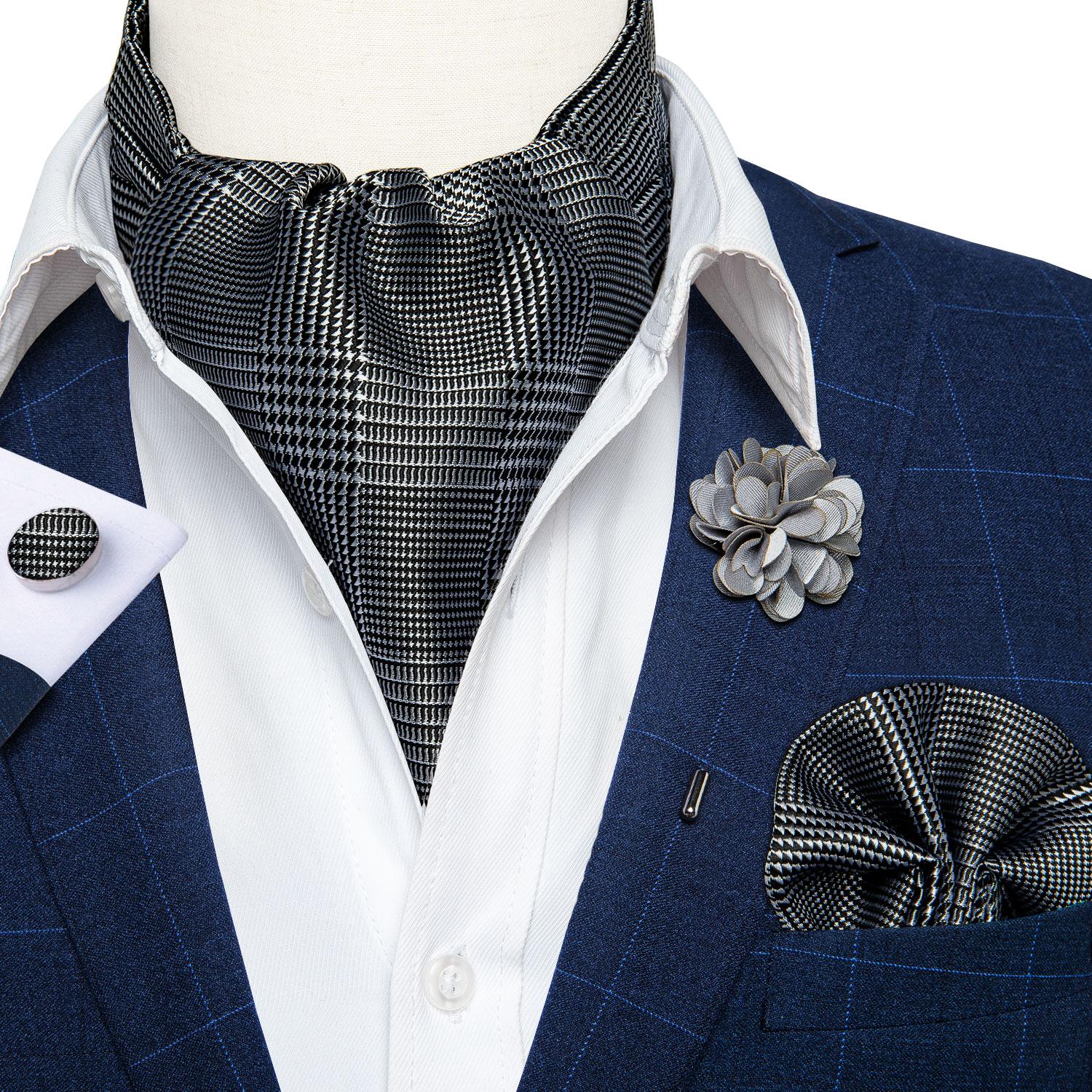 

Винтажный галстук Ascot для мужчин, серый однотонный галстук, шелковый носовой платок, запонка, бутоньерка, набор для вечеринки AS-2044