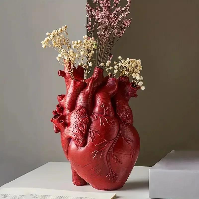 1pc, Heart Vase, Vases For Flowers Creative Heart-Shaped Sculpture ,Customized Vase, Heart-Shaped Art Resin Vase Desktop Home De