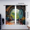 2pc,  Party Window Curtains Charming Hobbit Hole Polyester,Without Electricity Festive Wall Decor Applies to Classroom