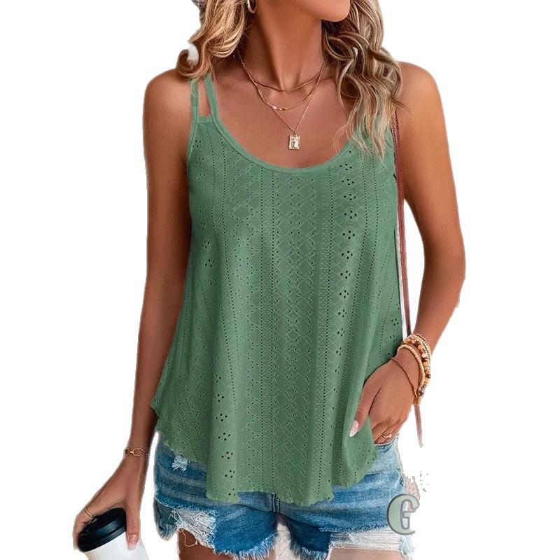 2025 Women's European & American Sleeveless Round Neck Jacquard Tank Top