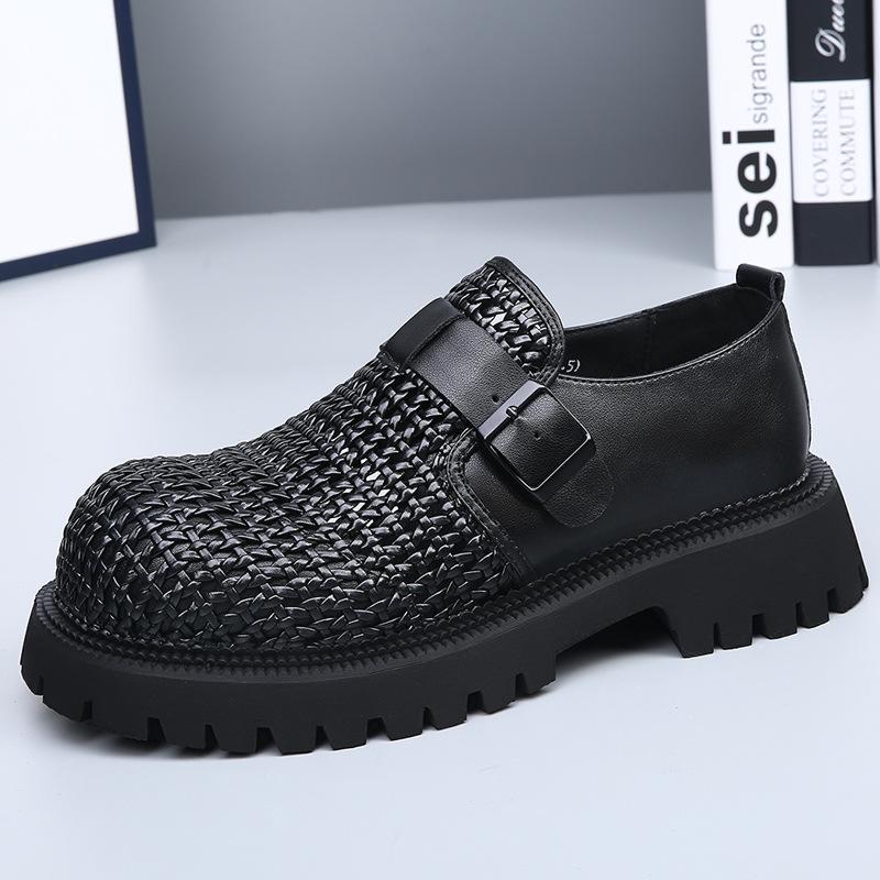 Fashion Summer Autumn Hollowed-out Leather Shoes for Men Black Knit Platform Shoes Male Fashion Casual New Designer Dress Shoes Man