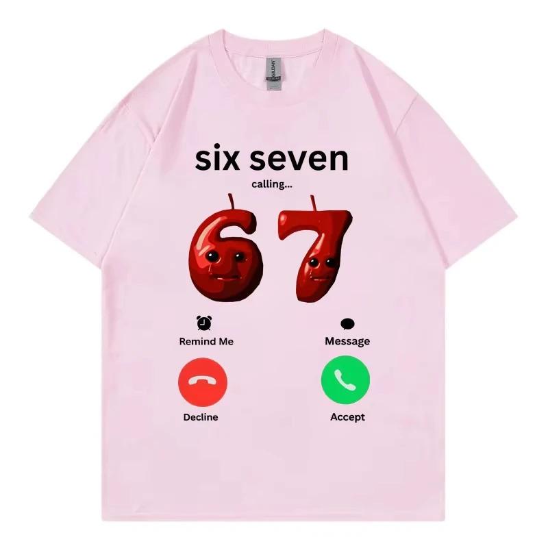 Europäische Größe Reines Baumwoll "67 ruft" Lustiges Meme Unisex T-Shirt