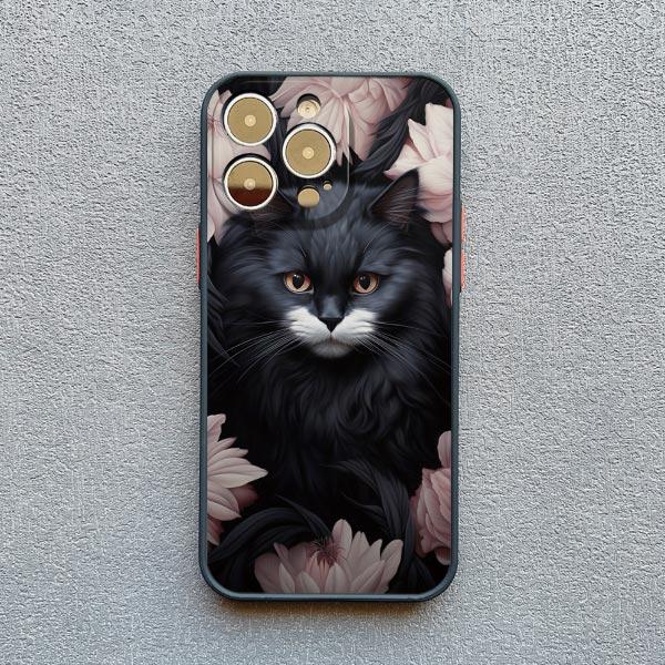 Art Painting Rose Cat Phone Case For iphone 15 14 Plus Pro Max 13 12 Mini 11 Pro MAX XS X XR 8 7 SE 2020 Shockproof Shell Cover