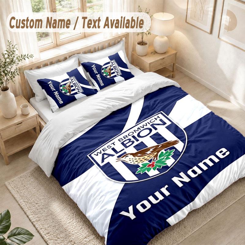 Custom Name Bedding Set 3 PiecesWest Bromwich Albion FC Print Duvet Cover + 2 Pillowcases Soft Bed Decor