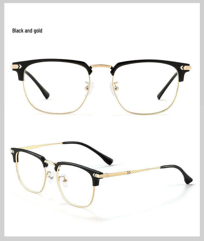 Men's Ultralight Browline Titanium Eyeglass Frame with Anti-Blue Light Lenses, Prescription-Ready