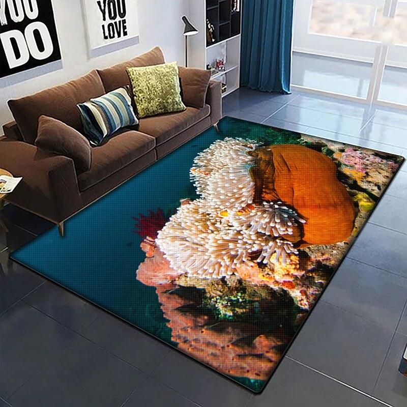 Marine Fish Beautiful Painting Carpet for Living Room Large Area Rug Black Soft Carpet Home Decoration Mats Boho Rugs Picnic