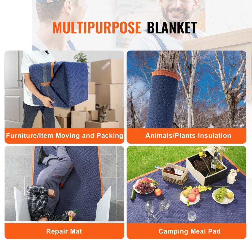 Moving Blankets, 80" x 72", 35 lbs/dz Weight, 12 Packs, Professional Non-Woven & Recycled Cotton Packing Blanket, Heavy Duty Mover Pads for Protecting