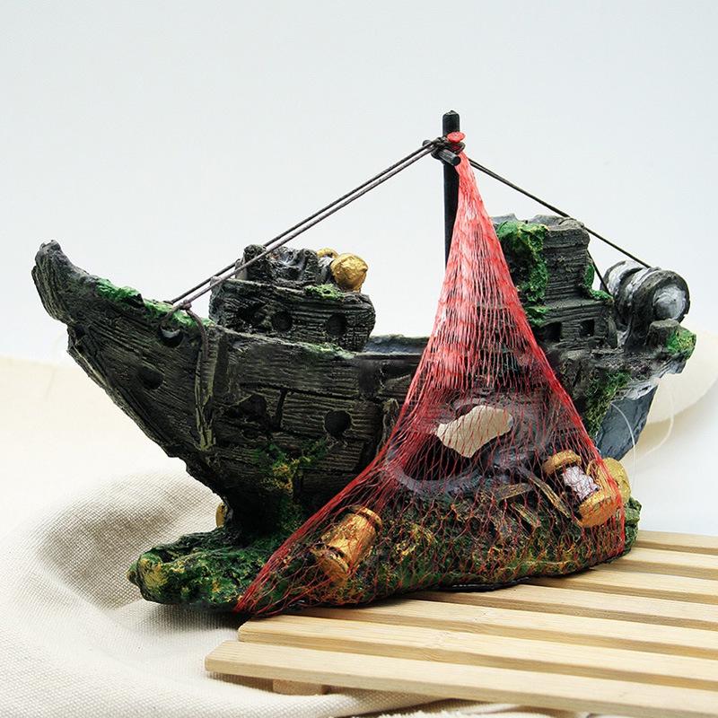 Pirate Ship Aquarium Decoration: Sunken Resin Ornament & Hiding Place for Fish Tanks Guangdong