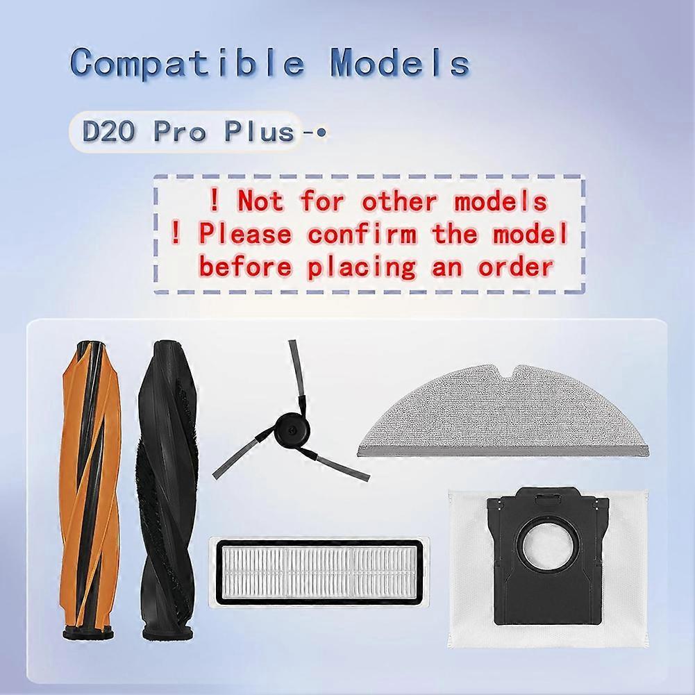 Accessories Kit for Dreame D20 Pro Plus Robot Vacuum Cleaner Parts Main Side Brush Hepa Filter Mop Cloth Dust Bags