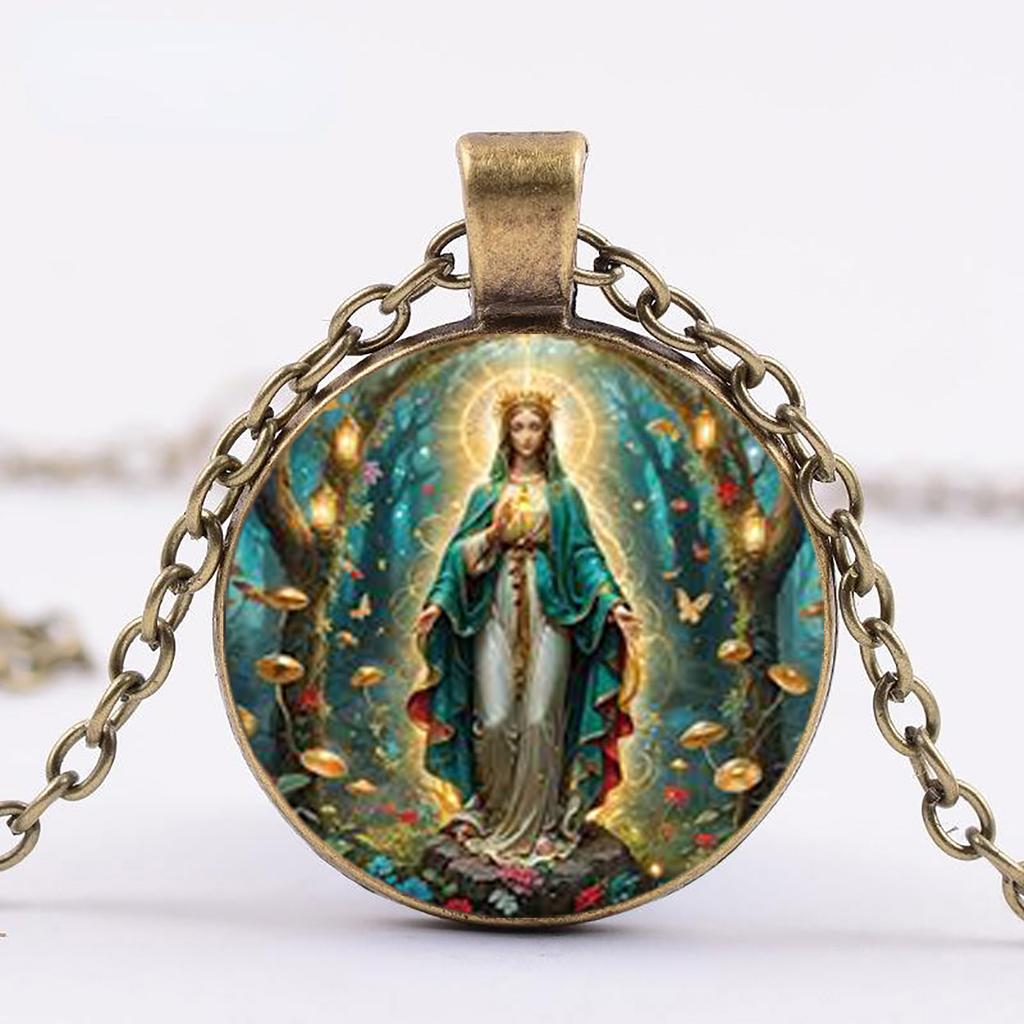 Vintage Style Glass Virgin Mary Pendant, Suitable For Daily Religious Jewelry.