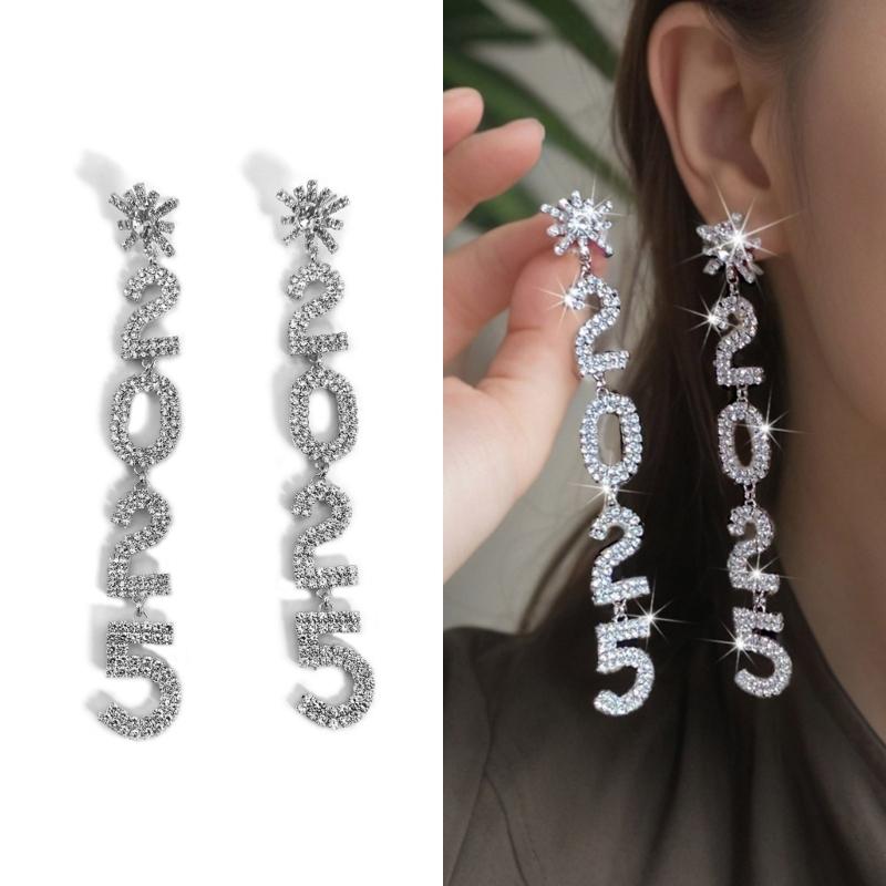 Exaggerated 2025 Pendant Earrings Drop Earrings for New Year Party Fashion Shining Accessories with Rhinestones Designs