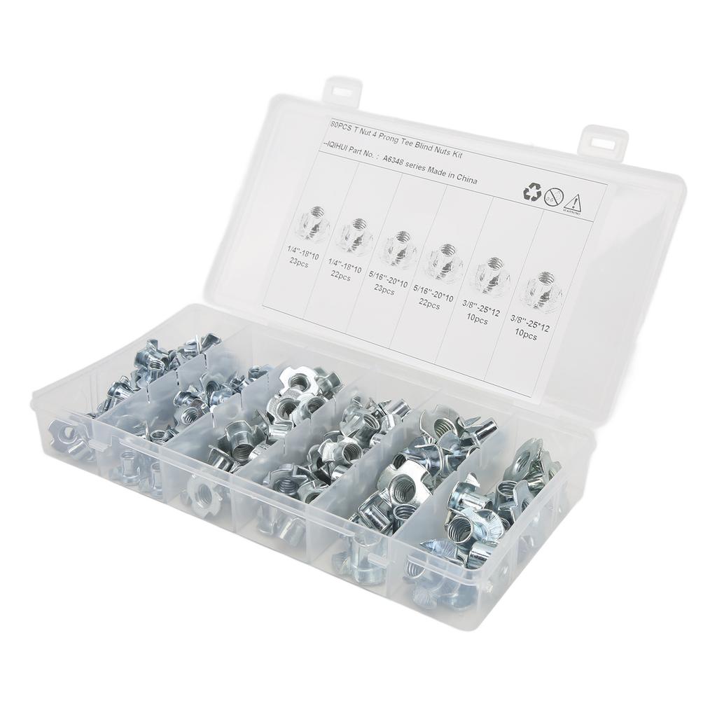 110Pcs T Nuts 1 4in 5 16in 3 8in Steel Corrosion Resistant Galvanized Rustproof Pronged Tee Nut