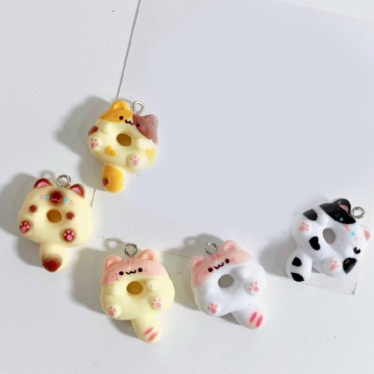Cat Shaped Pendant Doughnuts Animal Doll Keychain Unique Soft Keyring Accessory Colorful Bag Charm Jewelry for Handbags