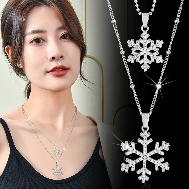Fashionable Double Womens Layered Snowflake Necklace With Design Floral