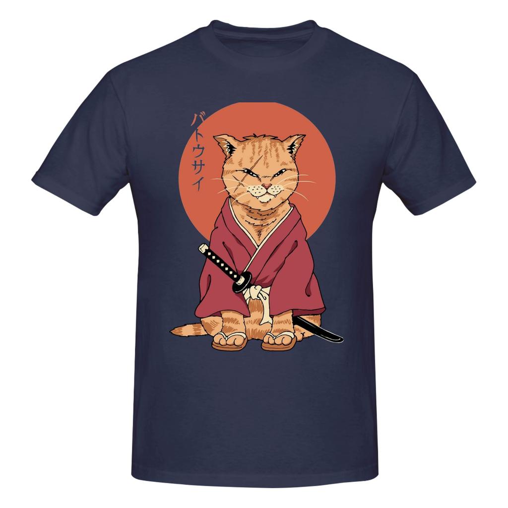 Piece Sword Cat Graphic Cotton TShirt Samurai Cat Tees Tops For Unisex