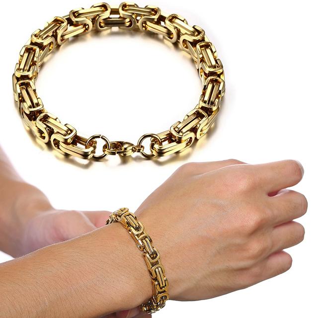 Vnox 8mm Punk Bysantine Link Chain Armbånd For Menn Rustfritt stål Heavy Male Pulseira