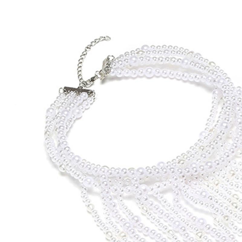 Stylish Beaded Collarbone Chain Faux Pearls Strand Necklace Adjustable Length Jewellery Piece For Versatile Styling