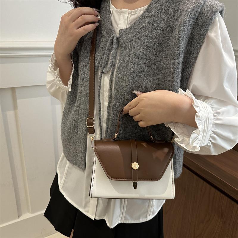 Fashion Simple Contrasting Color Texture Handbag Small Square Bag Personalized Color Scheme Design Simple Trend Shoulder Messenger Bag Women