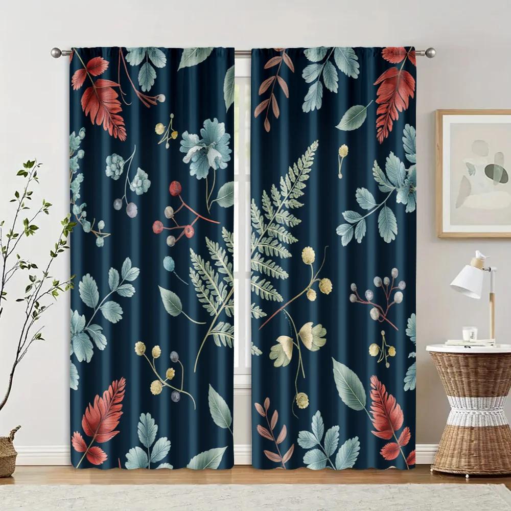 Set Of 2 Contemporary Curtains Boho Nature Leaf Versatile Polyester Without Rod All Seasons Perfect Bedroom Living Room Curtain For Made