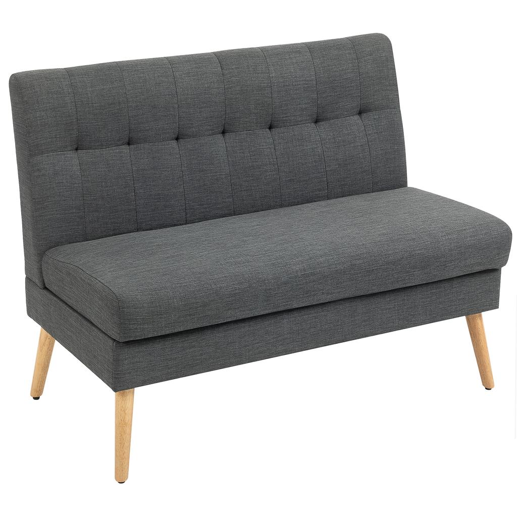 2-Seater Sofa, Tufted Backrest, Wooden Legs, Thick Padding, Linen Look, for Small Spaces, Grey
