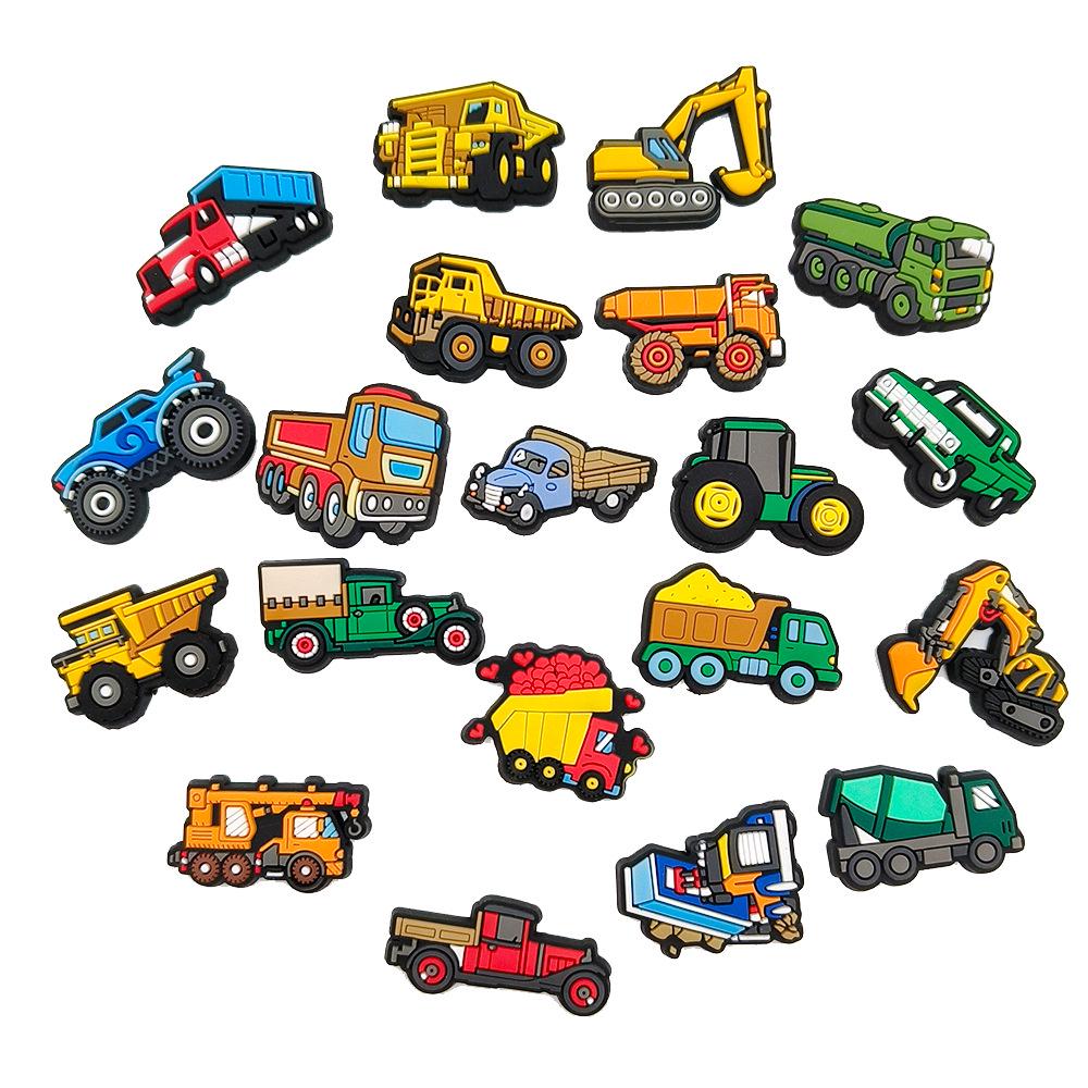 

20-Piece Construction Vehicle Cartoon Shoe Charms Set - Cute Rubber Accessories for Kids Clogs