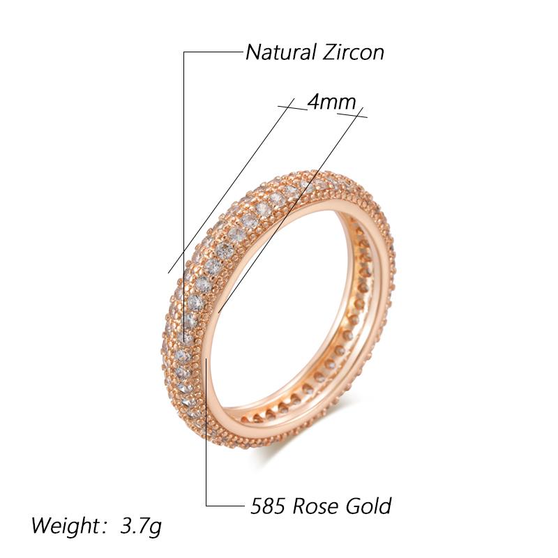 Fashion Shiny Natural Zircon Full Circle Rings For Women  Rose Gold Color Classic Wedding Bride Daily Fine Jewelry