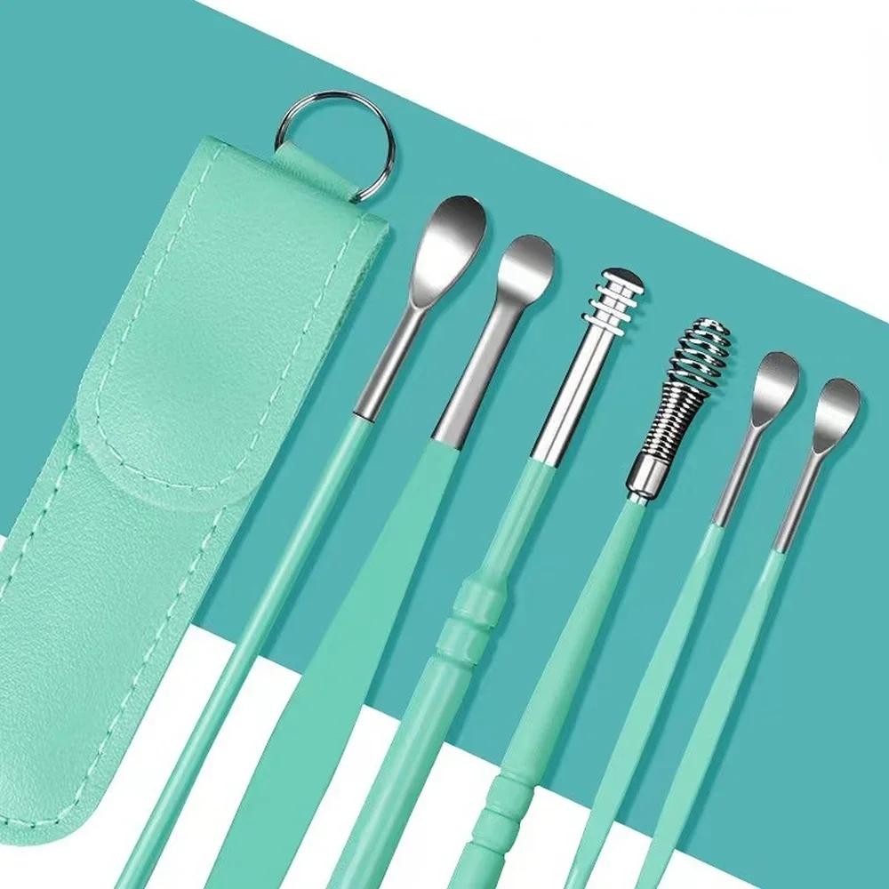 Ear Scoop 6-piece Set Household Portable Keychain Ear Scoop Ear Pick Screw Ear Scoop Cleaner Ear Picking Tool