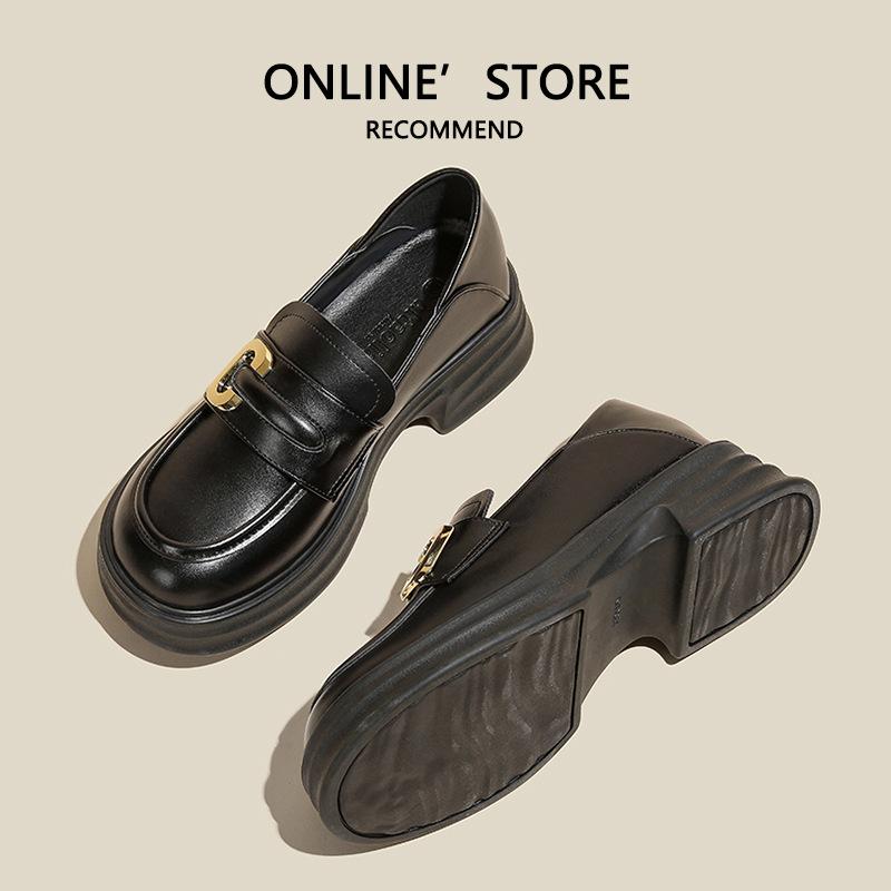 Winter versatile female style student black small leather shoes muffin platform single shoes female