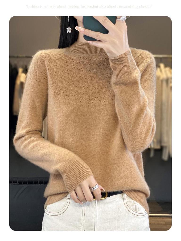 Cross-Border Autumn/Winter Women's Slim Fit Trendy Semi-High Neck Soft Knit Sweater.