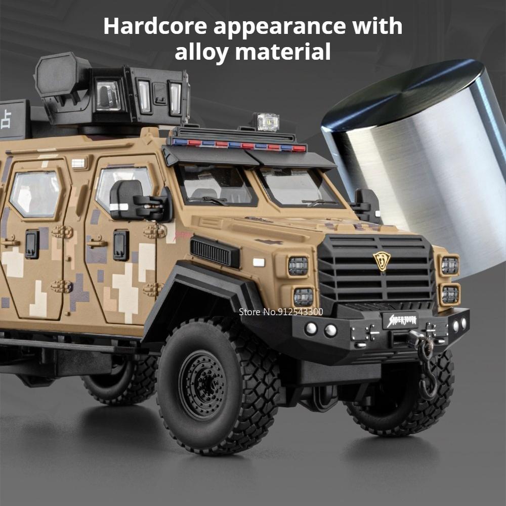 1:24 Sword Toothed Tiger Armored Car Model Toy Shock Absorption Pull Back Anti-riot Off-road Vehicles Sound Light Toys for Child