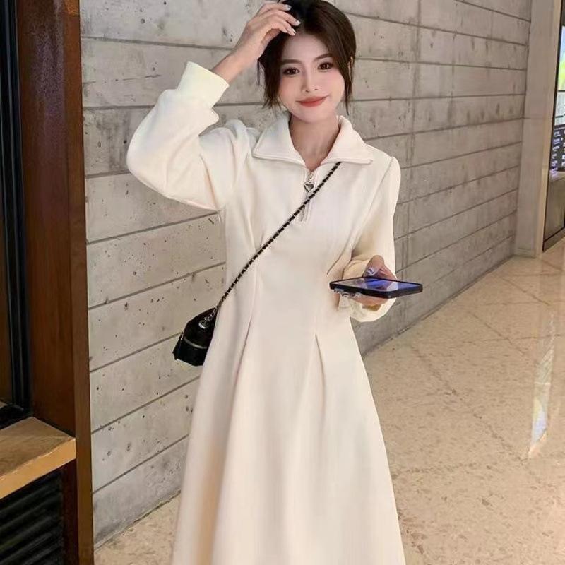 

Large size high-end long-sleeved waffle inner dress women s spring and autumn new waist skirt S suggestion 40-45kg