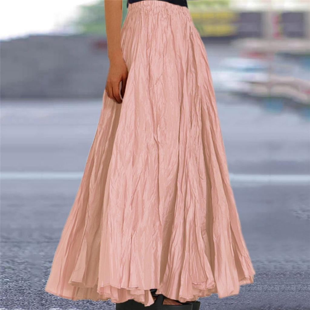 Women's  Casual Pleated Solid Color Half Skirt, Pleated A-line Skirt, Large Swing Floor-length Skirt