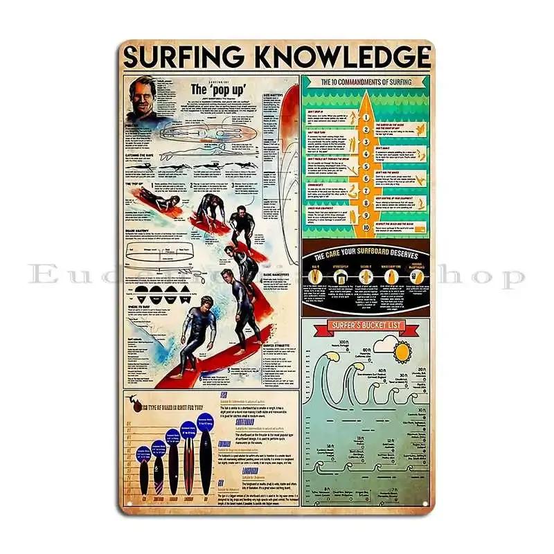Vintage Surfing Knowledge Metal Sign Party Designer Cinema Mural Bar Tin Sign Poster