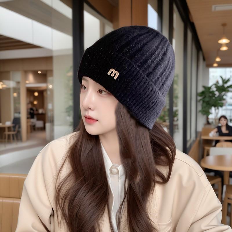 Large elastic hat women's new autumn and winter knitted wool hat women's fashion warm bag head cold hat