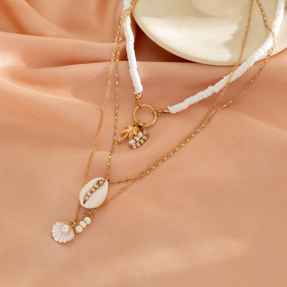Stylish Summer Coconut Shell Beaded Necklace With Seashells And Soft Clay Charm Designs