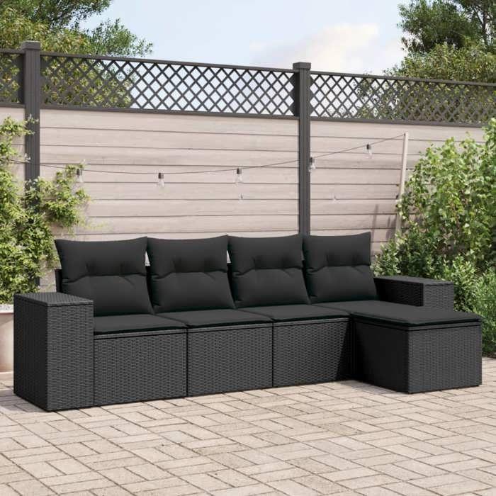 VidaXL Salon de Jardin avec Coussins 5 pcs, Canapés de Terrasse, Ensemble de Meubles de Patio, Mobilier d'Extérieur, Noir 3222484