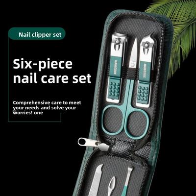 6PCS Cadeaux Ensemble Multifonctionnel de Coupe-ongles avec Brosse pour Oreilles Portable Manucure Outils de Beauté avec Étui Outil de Manucure