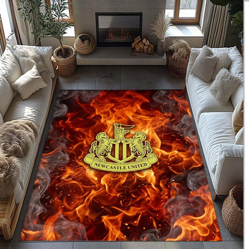 Tappeto in Velluto di Cristallo con Stampa di Calcio del Newcastle United, Comodo Assorbente d'Acqua Antiscivolo Tappeto per Pavimento Interno