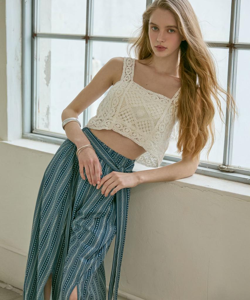 VIKINI VENDER Ethnic Slit Long Pants - Navy