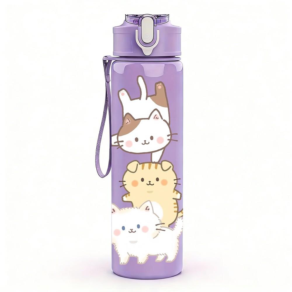 1PC Bunny Carrying Backpack Cartoon Print 750ml Color Plastic Sports Water Bottle Leakproof Flip Straw Lid Suitable for Sports Office Home Use