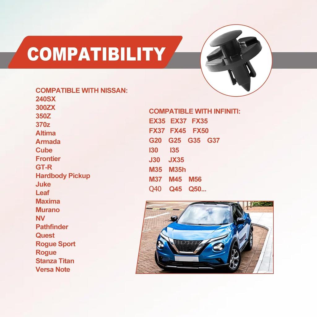 20Pcs Universal Fender Push Type Retainer Clips Compatible with Nissan Infiniti 01553-09321 Mitsubishi MR328954 Chrysler Dodge MR328954 Fender Liner