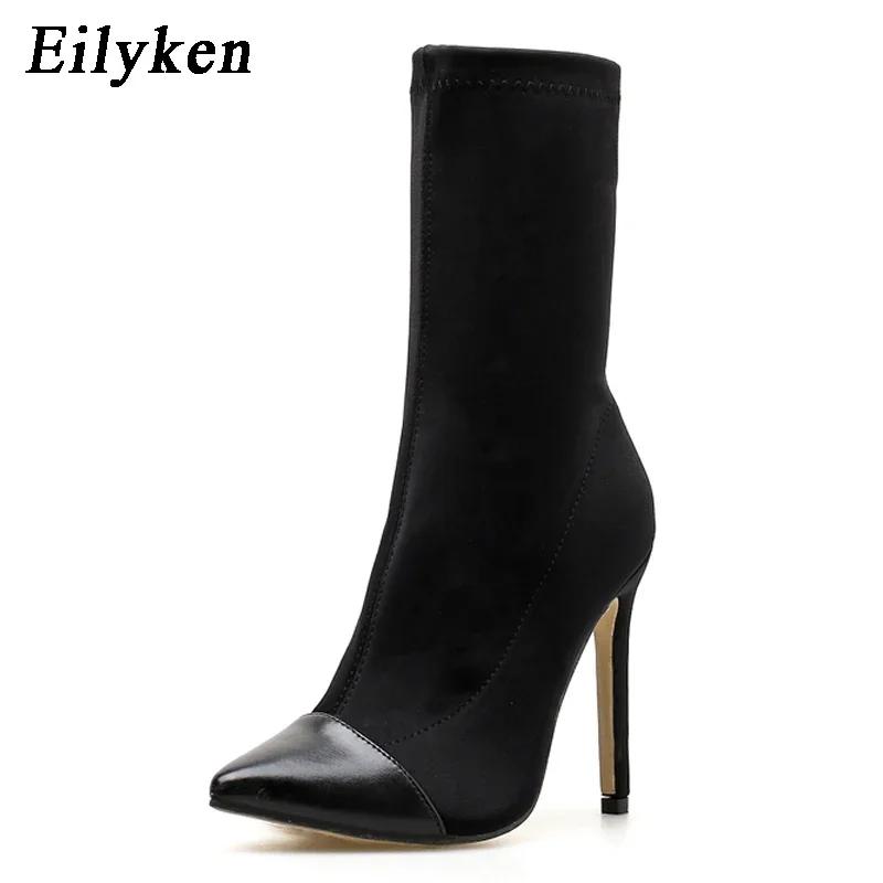 

Eilyken Winter Women Ankle Boots Pointed Toe Elastic Slip On High Heel Sock Booties Female Pumps De Mujer 35 чёрный