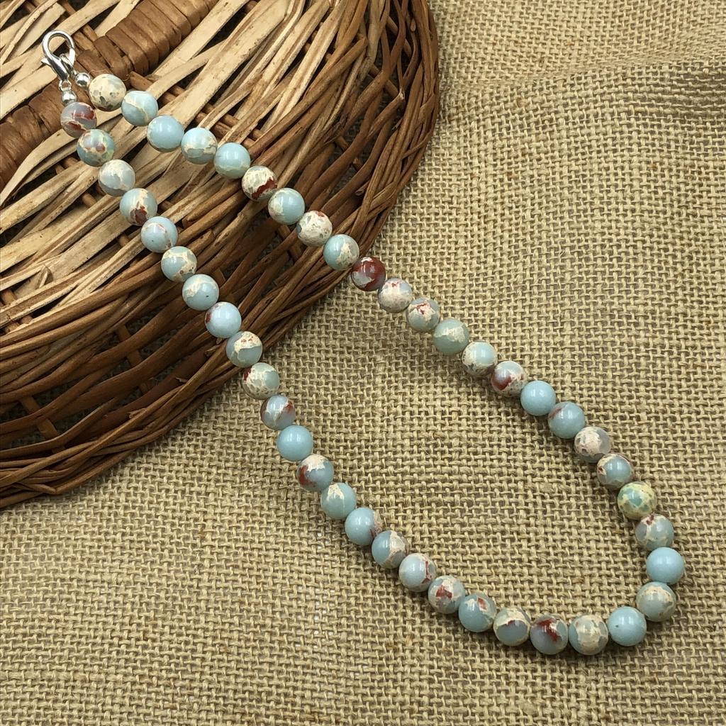 8mm Natural Sea Sediment Jasper Gemstone Round Beads Choker Handmade Partywear Necklace 17-21" For Gift 8BN-22
