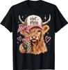 T-shirt Grafica Divertente per Amanti del Caffè 'Hot Mess Leopard Highland Cow'