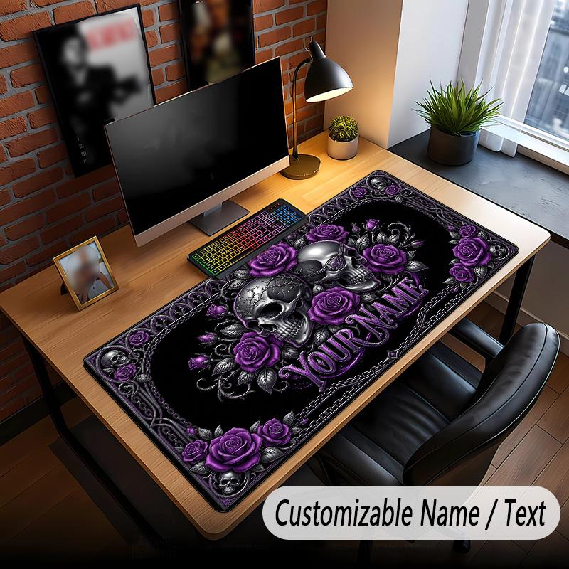 Skull Gothic Theme Custom Mouse Pad Personalized With Name Text Customized Desk Mat For Office Home Decor